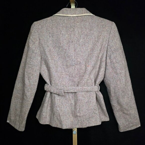 Vintage Women's Wool with Suede Detail Belted Jacket Coat 42/6 - Picture 10 of 16